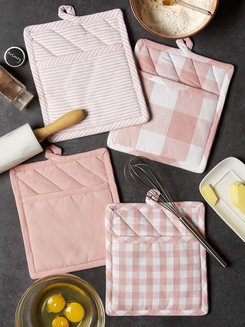 DII Gingham Check Kitchen Collection, Pink, Potholder Set - Image 4